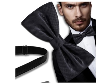 Černá pánská nastavitelná elegantní klasická motýlková kravata s vzorem