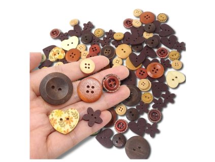 Sada knoflíků 100 ks ručně vyrobené dřevěné knoflíky hnědé DIY
