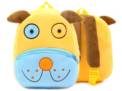 Dětský plyšový batoh Pes se zipem, slunečně žlutá barva, polyester, 26x24x10 cm