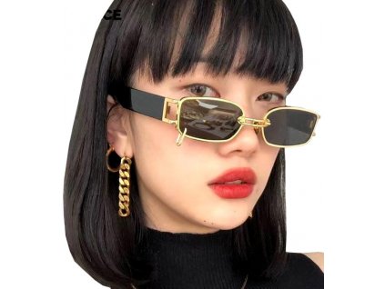 Unisex sluneční brýle v retro stylu, černo-zlatý plastový rám, UV400 kat.3 filtr, šířka 14,1 cm