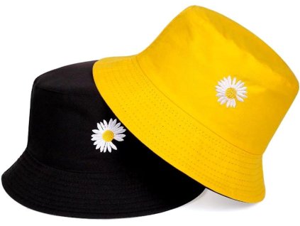 Oboustranný Rybářský Klobouk BUCKET HAT, Černá a Žlutá, Polyester a Bavlna, Univerzální Velikost 55-59 cm