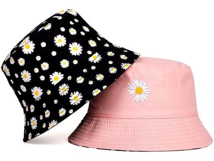 Oboustranný klobouk BUCKET HAT FISHER Daisy, černá barva, univerzální velikost 55-59 cm, polyester a bavlna