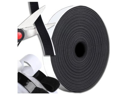 Lepicí páska 5 m s černým lepidlem 2,5 cm, komplet háčky a smyčky