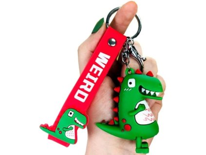 Přívěsek na klíče Dinosaurus, stříbrný kování, syntetický materiál a slitina obecných kovů, 65x40 mm - Varianta 1