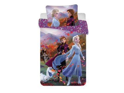 Bavlněné povlečení 100x135 Frozen 2 Doba ledová 8148 Anna Elsa Olaf ve větru pro dětskou postýlku povlak na polštář 40x60