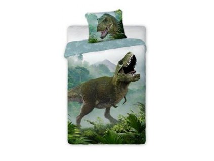 Bavlněné povlečení 140x200 Dinosaurus t rex 002 zelený povlak na polštář 70x90