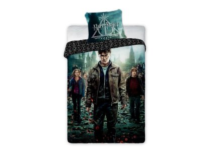 Bavlněné povlečení 135x200 Harry Potter 003 černá tyrkysová tmavá mládež povlak na polštář 80x80 Faro