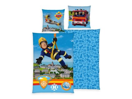 Bavlněné ložní prádlo 140x200 Povlak na polštář Fireman Sam modrý 70x90 H24