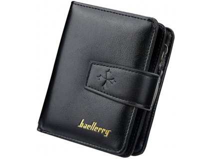 Pánská peněženka z ekologické kůže s přezkou, černá, 14 přihrádek, rozměry 12x9.5x3 cm
