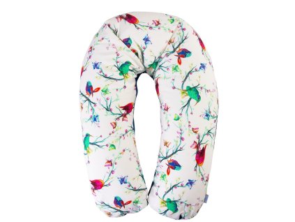 Polohovací polštář RELAX jersey croissant 190cm Birds butterflies ecru R-46 0714 kojící mateřské lehátko