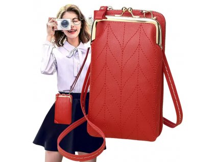 Malá kabelka pro telefon a peněženku, červená, eko kůže, 19x11 cm