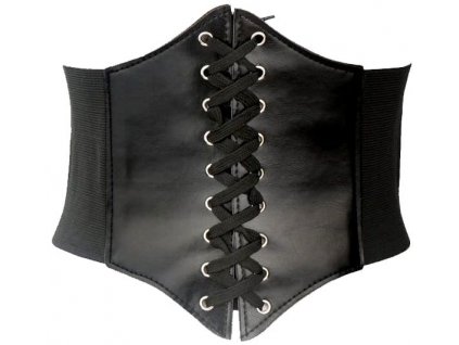 Dámský elastický korzetový pásek, černý, syntetický materiál s vložkami z ekokůže, 66 - 83 cm x 12 - 19 cm