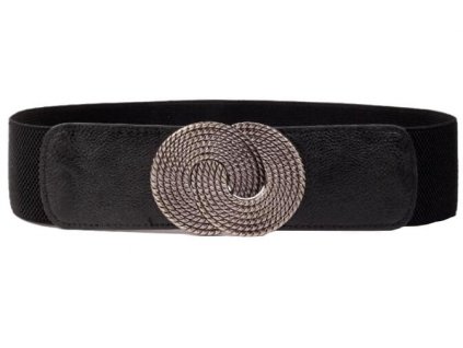 Elegantní Dámský Široký Elastický Pásek, Černý, Kovová Spona Stříbrné Barvy, 68-90 cm