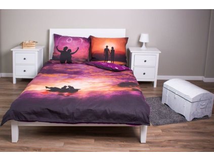 Bavlněné povlečení 160x200 Zamilovaný pár na lodi na pozadí západu slunce Amore 004 Valentýn 7026 Faro
