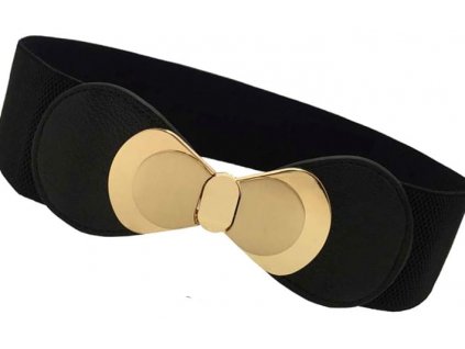 Dámský elastický korzetový pás, černý, z ekokůže a gumy, 65-89 cm x 6 cm