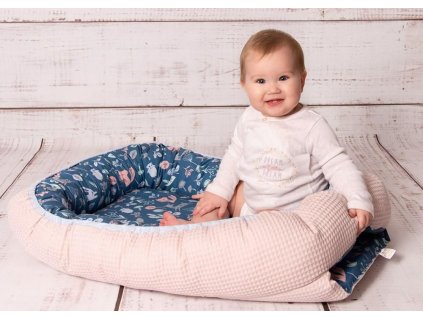 Prestige baby hnízdo kokon 55x80 tyrkysový tmavě pudrově růžový lesní zvířata oboustranný plyšový potah TB0355_02