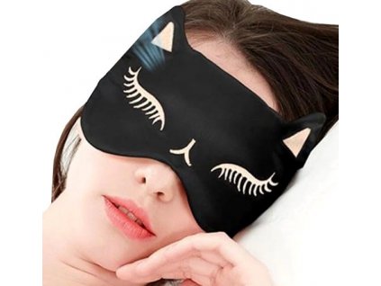 Saténová Maska na Oči Puss Cat, Černá, 18.5 cm x 10.5 cm s Nastavitelným Elastickým Páskem