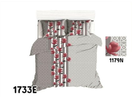 Bavlněné ložní prádlo 180x200 1733 E Tulipány vínová šedá grafitová 1179N