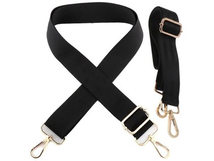 Nastavitelný široký popruh na kabelku, černý, polyester, 141 cm