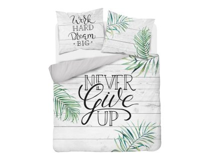 Bavlněné povlečení 220x200 3402 A Never give up Never give up grey green palm leaves valentine Holland