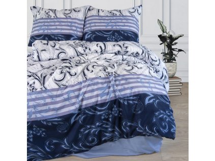 Ložní prádlo z mikrovlákna 140x200 bílé tmavě modré glamour ornamenty Rebeca 12206 s 1 povlakem na polštář 70x80 Darymex