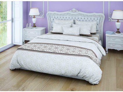 Bavlněné povlečení 220x200 Geometrická růžice béžová hnědá 28092/1 povlaky na polštáře 2x70/80 Luxury 01