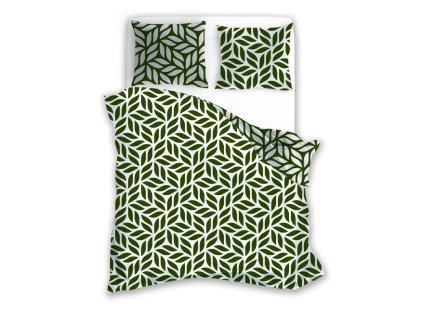 Povlečení z mikrovlákna 140x200 Harmony 10 listů geometricky zelená krémová s jedním povlakem na polštář 70x90 Faro