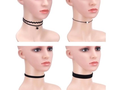 Sada 12 Krajkových Náhrdelníků Choker v Černé Barvě s Možností Nastavení Délky a Stříbrnými a Zlatými Nástavci