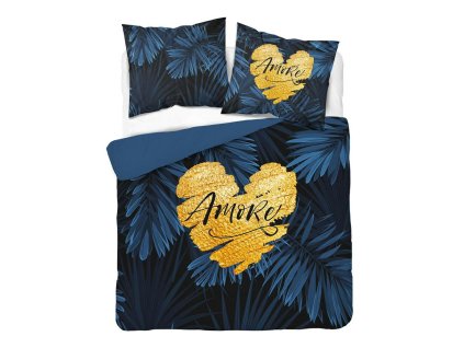 Bavlněné povlečení 220x200 tmavě modré amore s listy 4414 A Holland 35