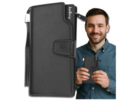 Velká pánská peněženka z ekologické kůže, černá, 19.5x10.5x3.5 cm