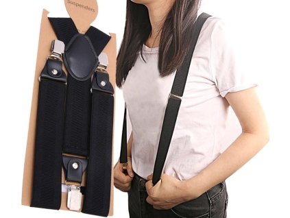 Pánské silné široké šle na kalhoty Double Emo, nastavitelná délka 74-115 cm, šířka gumy 3,5 cm, ekologická kůže