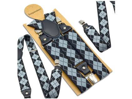 Pánské šle silné pro kalhoty, šířka 3,5 cm, délka nastavitelná 74-115 cm, ekologická kůže