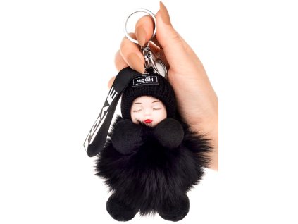 Přívěsek na klíče Pompom doll love, stříbrný hardware, syntetický materiál a slitina neušlechtilých kovů, 16x8 cm