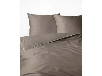 Saténové povlečení 160x200 taupe s lemováním Mako Satin 62
