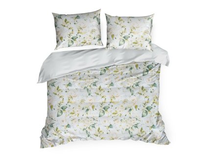 Bavlněné povlečení 220x200 Sonia 35 bílé zelené listy