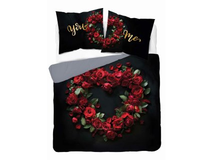 Bavlněné povlečení 160x200 černé červené srdce You and Me 5287 A Holland 52
