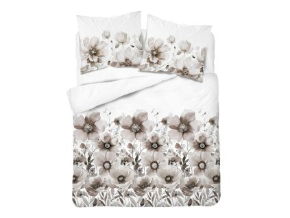 Bavlněné povlečení 160x200 bílá béžová šedá květy 5249 A Bavlna 48