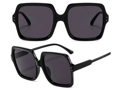 Unisex Sluneční Brýle s Velkými Čtvercovými Skly, Černé, Plastový Rám, UV400 Kat.3 Filtr