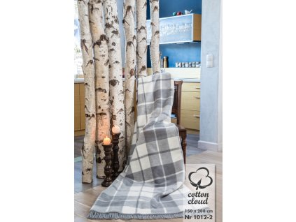 Akrylová bavlněná přikrývka 150x200 1012/2 check grey cream bedspread deka