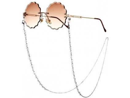 Řetízek na brýle s perlami, stříbrný, kovový, 76 cm