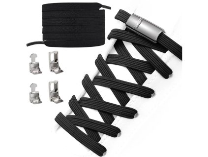 Univerzální elastické tkaničky s magnetickým zapínáním, černé, délka 100 cm