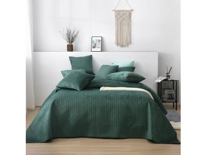 Prošívaný přehoz na postel 240x220 velur lahvově zelená Moxie