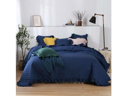 Přehoz na postel s volánky 160x220 Ruffy námořnicky modrý volánkový přehoz glamour dekorativní