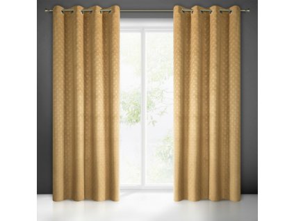 Záclona 140x250 Julia gold ready na velurových průchodkách s reliéfním geometrickým vzorem vějířů Eurofirany