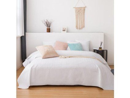 Prošívaný přehoz na postel 240x220 Moxie bílá rybí kost velur dekorativní