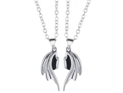 Dvojice Magnetických Náhrdelníků Angel Wings, Stříbrná Barva, Délka 50+5 cm, Kovová Slitina