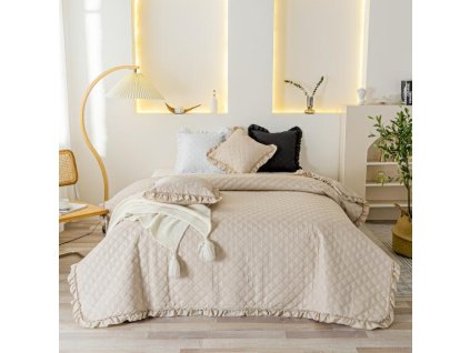 Přehoz na postel s volánky 160x220 Ruffy béžový volánek diamond glamour dekorativní I2