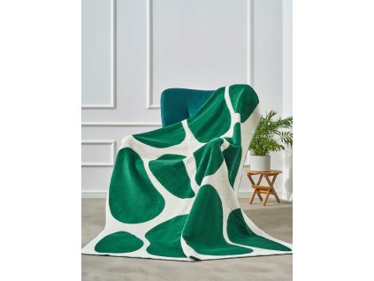 Bavlněná akrylová přikrývka 150x200 2137/1 Oblázky zelená přehoz na postel ukončený háčkováním SG