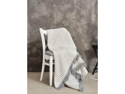 Bavlněná akrylová přikrývka 150x200 2148/1 Romby přehoz na postel šedá přikrývka s třásněmi SG