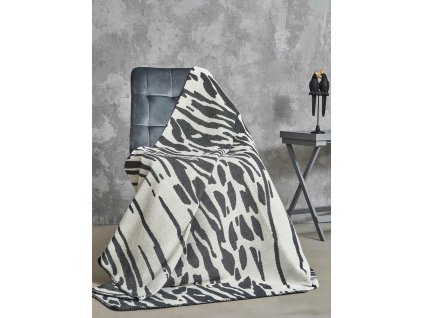 Přehoz na postel 165x200 2141-2P Zebra černobílá deka zdobená háčkováním RAW